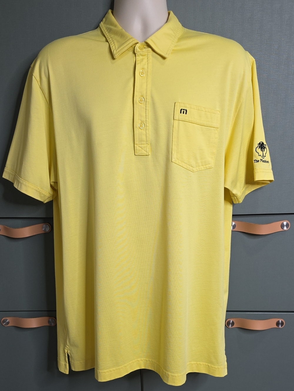 881. TravisMathew Men Yellow Pima Cotton Blend Pocket Golf Polo "The Plantation"